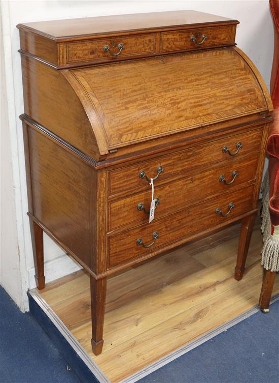 A Sheraton revival satinwood bureau W.74cm